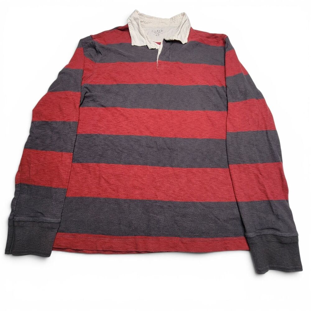 Vintage J.Crew Rugby Shirt Mens XL Red Striped Long Sleeve Cotton Polo Casual